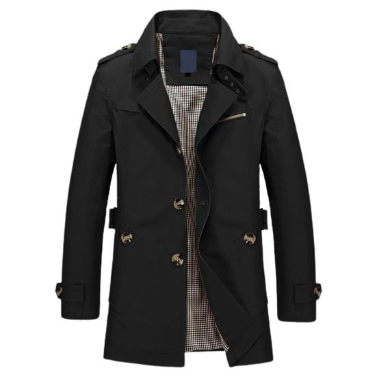 Мужской осенне-зимний плащ с лацканами, однобортный пиджак с длинными рукавами и карманами, ветровка средней длины