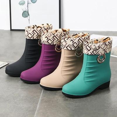 Нескользящие и водонепроницаемые женские дождевые сапоги для взрослых, плюшевые теплые дождевые сапоги, корейская версия водонепроницаемой обуви, женские сапоги средней длины