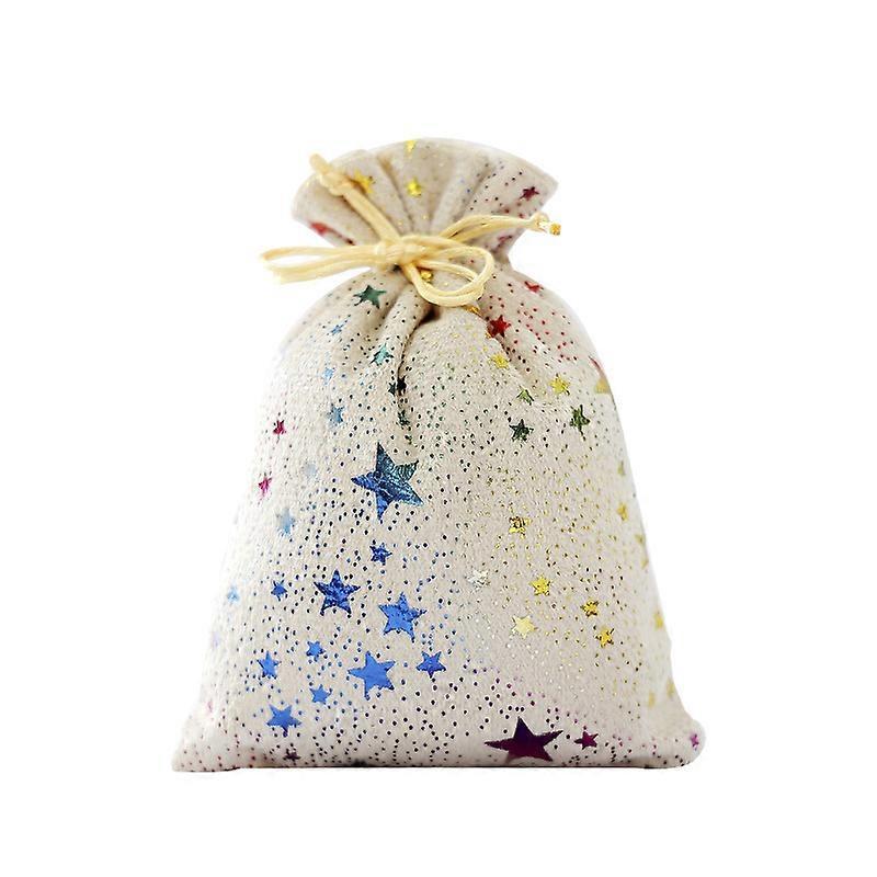 New Flannel Gold Stamping Drawstring Bag Five-pointed Star Moon Christmas Gift Bag Candy Drawstring Bag Colored Stars (Green)