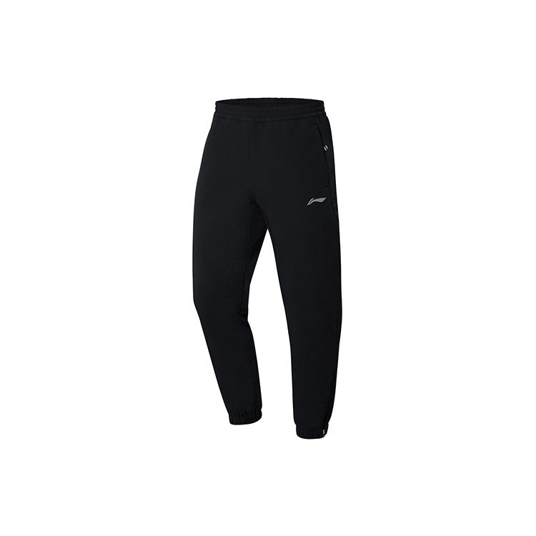 Мужские спортивные длинные брюки Li Ning Running Series с флисовой подкладкой и светоотражающими манжетами, черные AYKR531-1