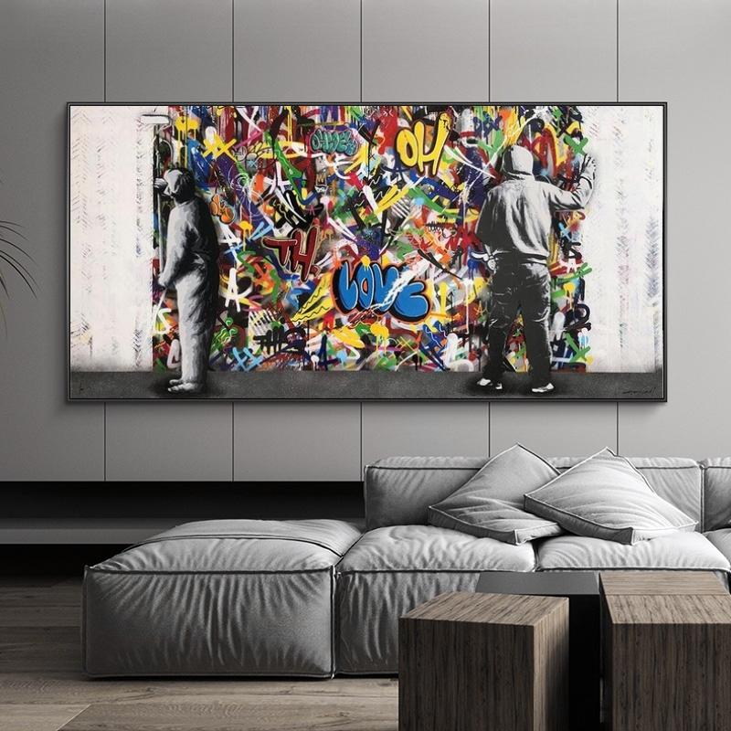 Граффити, художник и художник, современные уличные настенные картины, картины Бэнкси на стене, холст, постеры и принты для домашнего декора