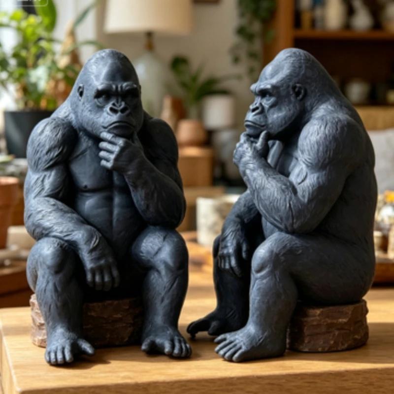 3D-печатная статуэтка думающей гориллы, Декор в виде медитирующей сидящей обезьяны, Подарок для книжной полки дома и Декор для рабочего стола в офисе