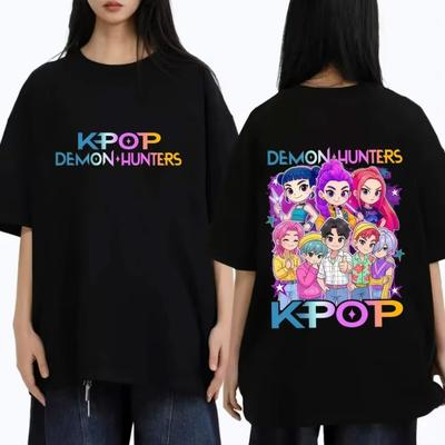 Футболки K-Pop из фильма «Охотники на демонов» Руми Мира Зои Пальто Саджа Футболка с графикой для мальчиков Мужская Женская Винтажная Повседневная Мягкая Хлопковая Футболка Топ