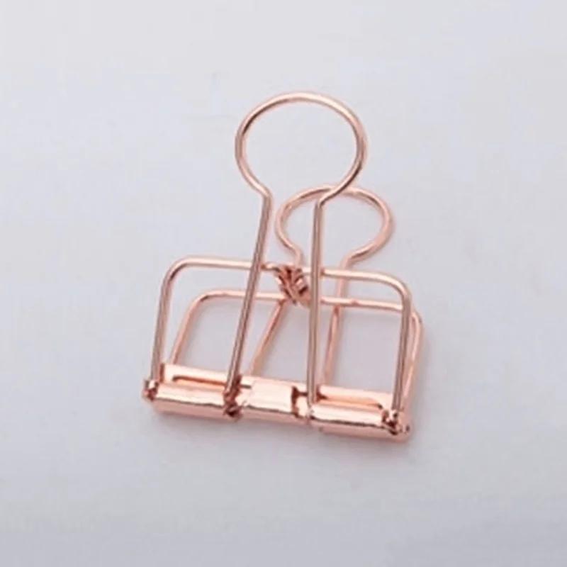 5Pcs Rose Gold Metal Binder Clips Office Binding Supplies Paper Documents School Accessories Kawaii Photo Decorative Bookmark