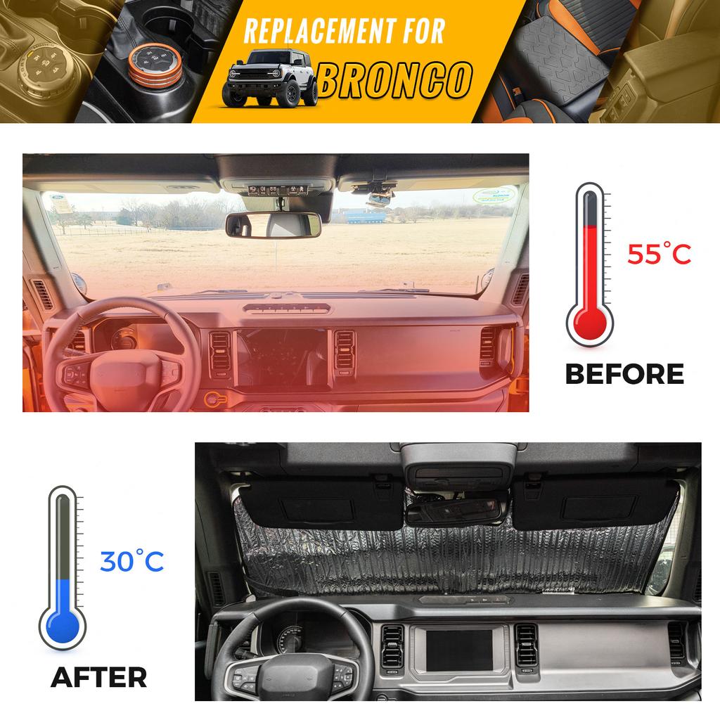 Рифмированный солнцезащитный козырек для лобового стекла автомобиля, экран, УФ-отражатель, складной солнцезащитный козырек, подходит для автомобиля Ford Bronco 2022