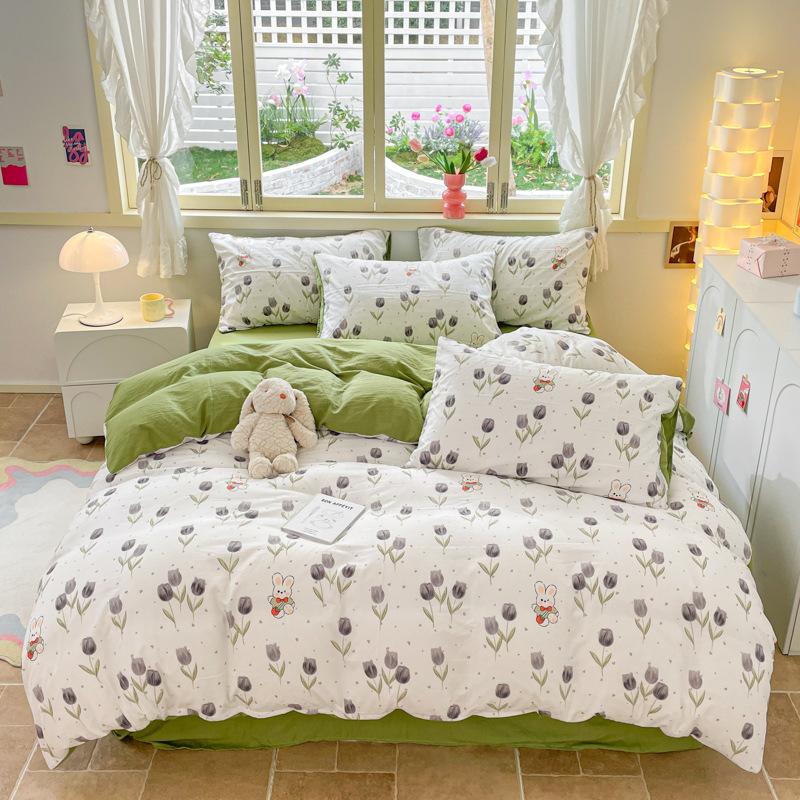 Комплект постельного белья Girl Heart Fresh Small Floral из четырех предметов, односпальная кровать из стираного хлопка, комплект из трех предметов для спальни