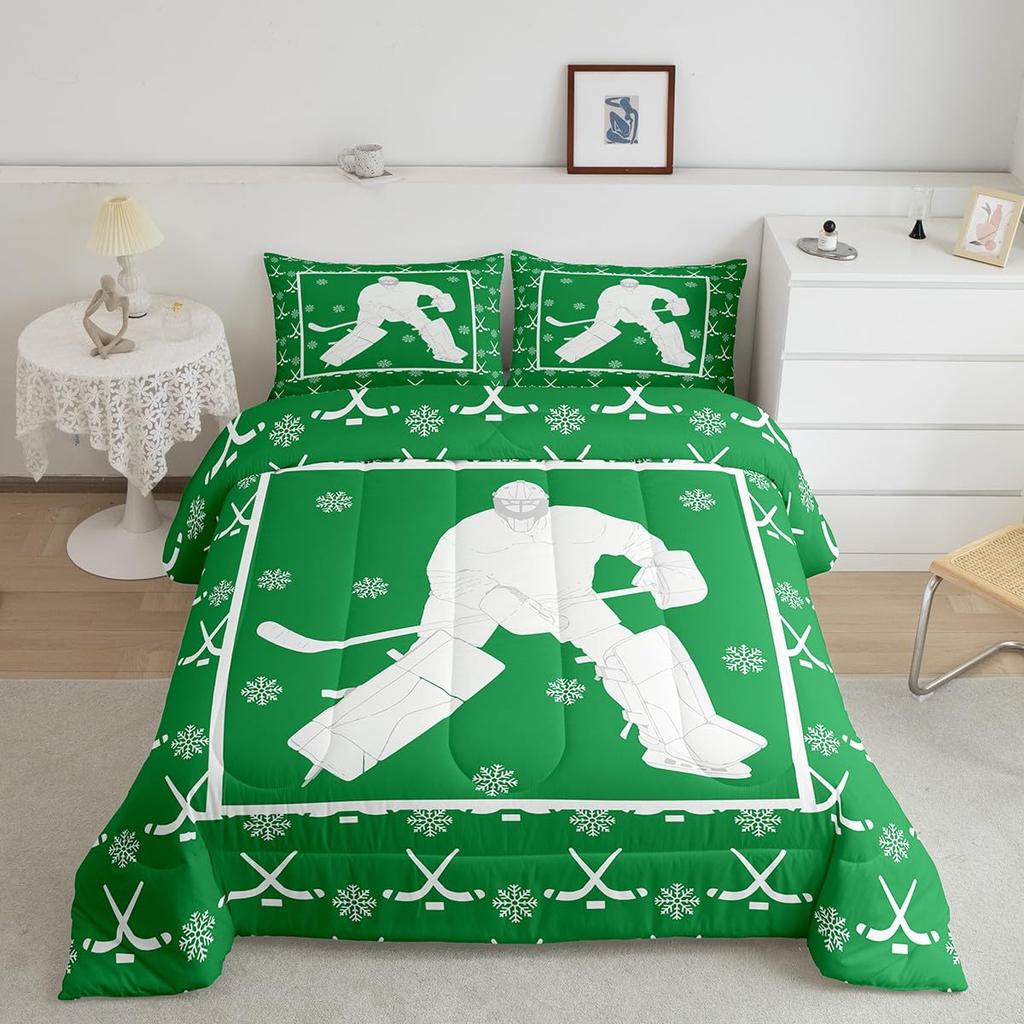 Erosebridal Hockey Motivational Comforter Set Twin,Ice Hockey Ball Games Bedding Set for Boys Man Boyfriend,Winter Sports Gaming Bedding Com