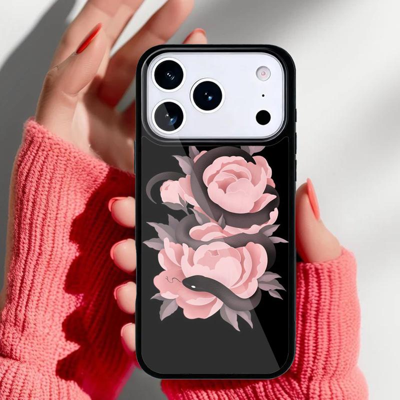 Чехол для телефона 'Цветочная змея' для iPhone 17 16 15 14 13 Pro Max Задняя крышка для 12 11 Pro Coque