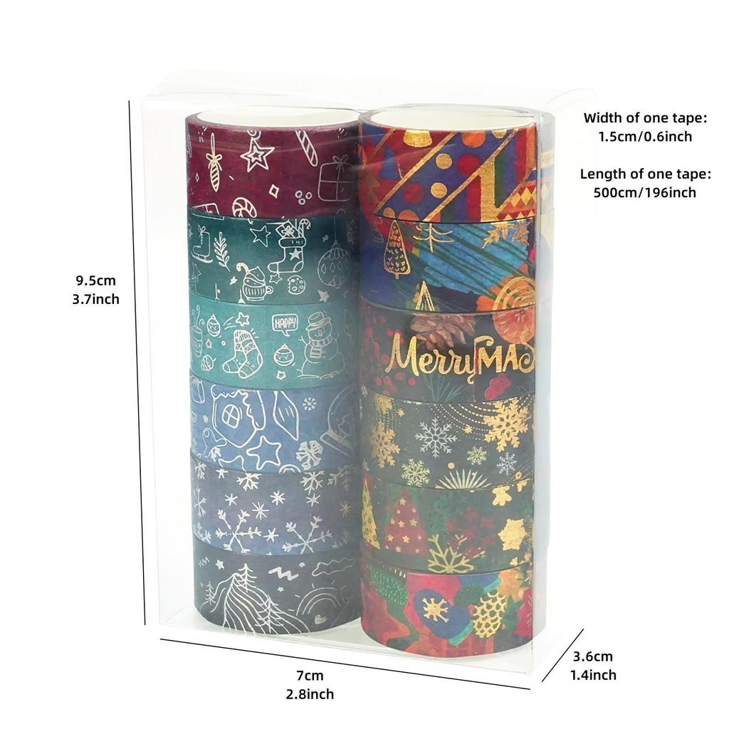 12 шт., набор лент «Merry Christmas Washi», 15 мм * 5 м, зимний подарок, бумажная клейкая лента для маскировки, украшение