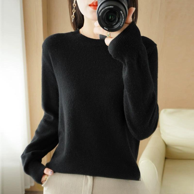Осенне-зимний свитер с круглым вырезом, женский пуловер, вязаный свитер, однотонный, с длинными рукавами, женская тонкая короткая базовая рубашка