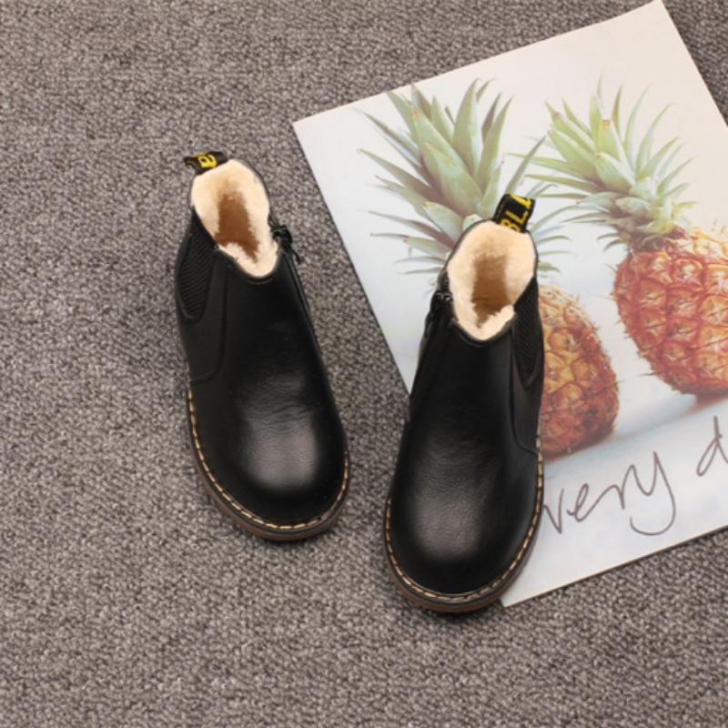 Children's Snow Boots Autumn and Winter Boys' British Style Non-slip Wear-resistant Warm Solid Color Cotton Boots Girls' Short Boots