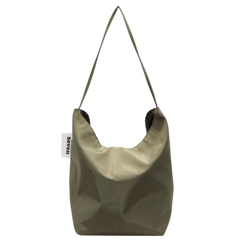 Solid Color Canvas Shoulder Bag Versatile Women's Handbag Fashion Class Bucket Bag Shopping