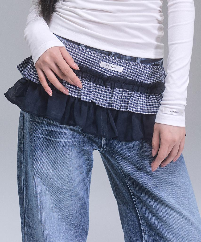 Zero Planet Deli Check Layered Wrap Skirt [Navy]