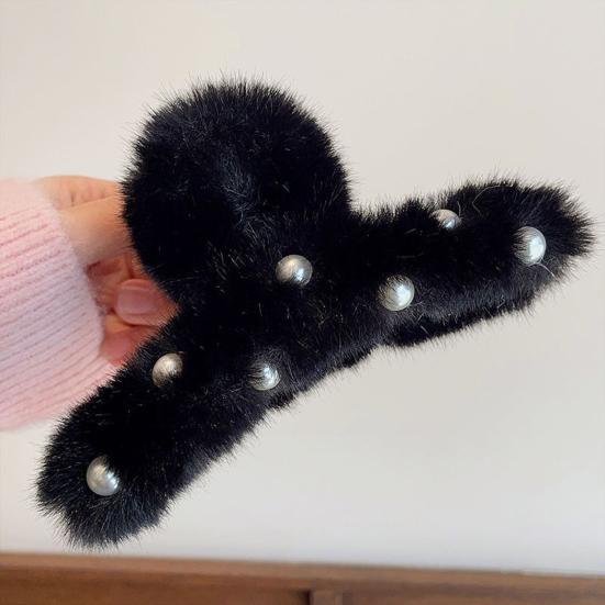 Женская заколка для волос с искусственным жемчугом, декоративная плюшевая заколка для волос с противоскользящими зубцами, зажим для волос на затылке, аксессуары для волос