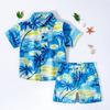 Комплект гавайской одежды для малышей, рубашка с изображением пальмовых листьев на закате, шорты, детский костюм в стиле кокоса, дышащая повседневная летняя одежда для повседневной носки