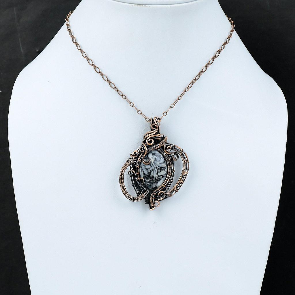 Подвеска из яшмы с медной проволокой, кулон с драгоценным камнем, подвеска из медной проволоки с яшмой из медной проволоки, подвеска ручной работы, подарок для нее, ювелирные изделия из проволочной обмотки