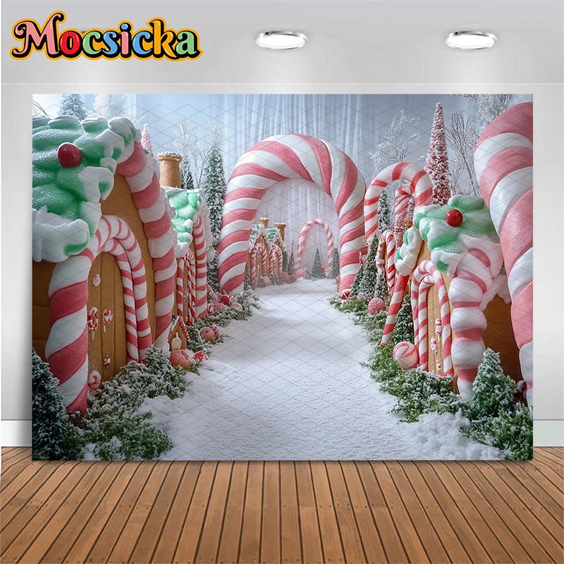 Mocsicka Merry Christmas Photography Backgrounds Winter Snow New Year Party Wallpaper Candy House Decorations Festival Backdrops