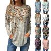 Women's Loose Round Neck Leaf Print Long Sleeve T-Shirt Top Pullover