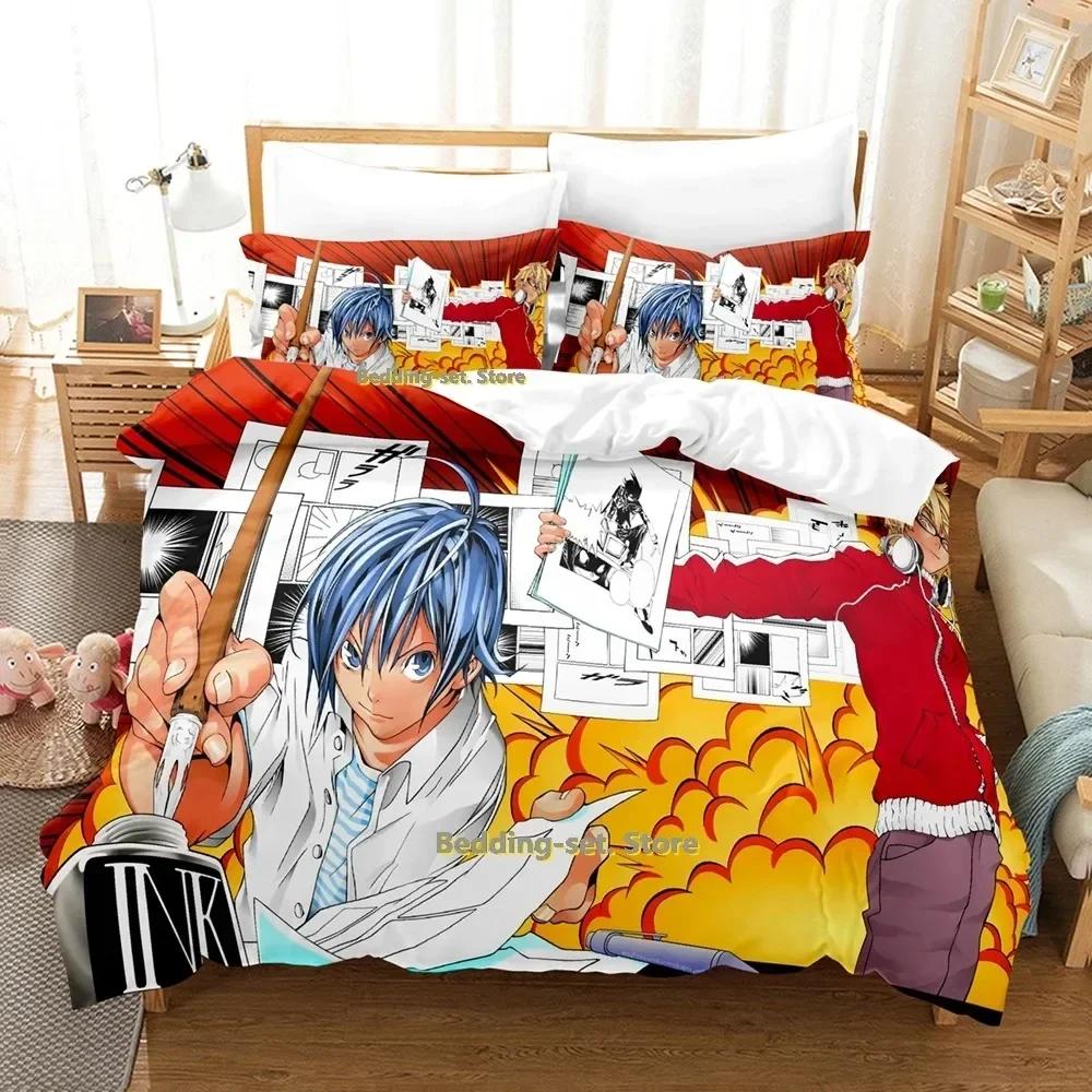 2024 Комплект постельного белья Bakuman Односпальный Полуторный Двуспальный Кинг-сайз Комплект для кровати Взрослый Детский Спальня Комплекты пододеяльников 3D-принт Аниме Комплект простыней