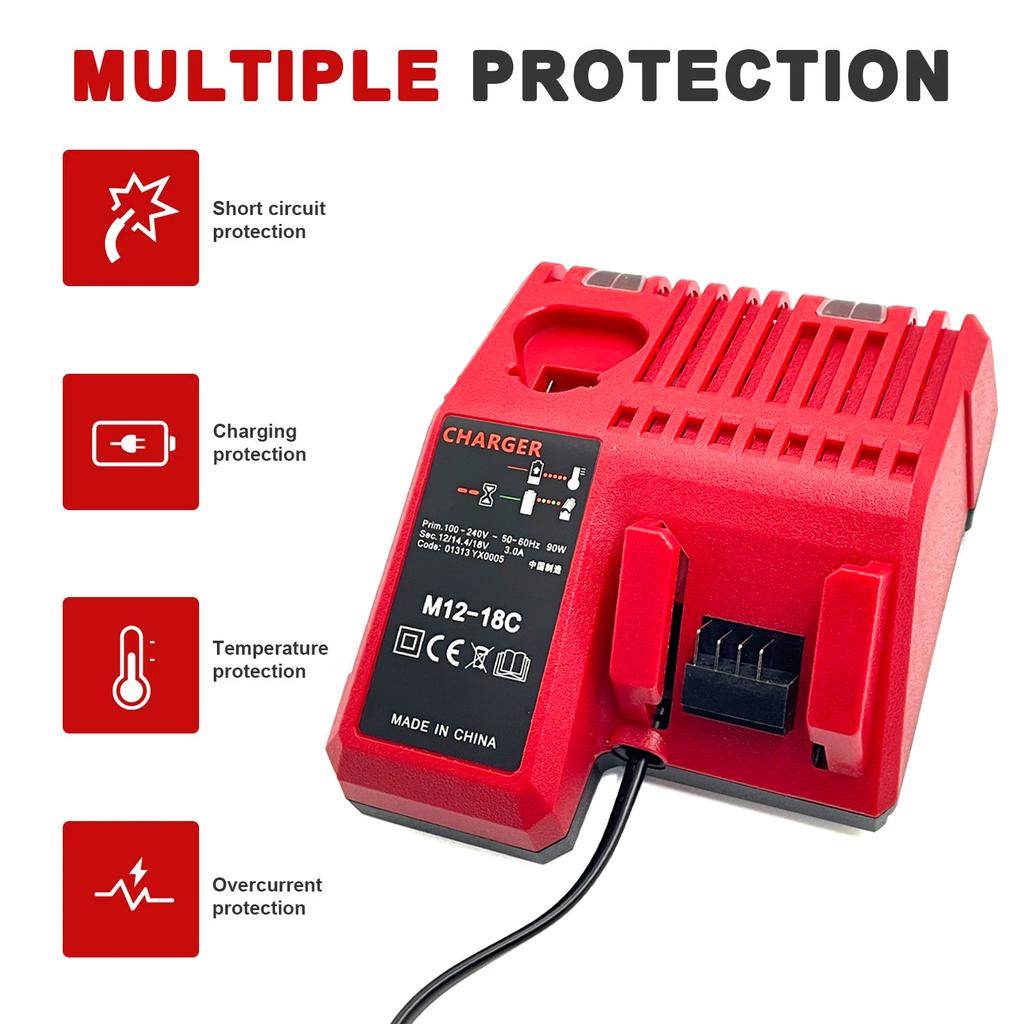 Зарядное устройство для литий-ионных аккумуляторов M12-18C для Milwaukee 12 В 14,4 В 18 В C1418C 48-11-1815/1828/1840 M18 M14 M12