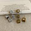 Cross Zircon Old Three-Dimensional Square Metal Stud Earrings Women Wear Front And Rear Personalized Fashion Versatile Earrings