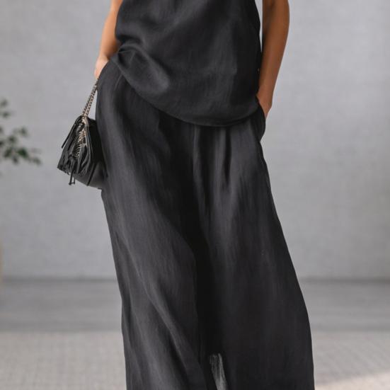 2 Piece Outfits for Women Summer One Shoulder Sleeveless Top And Wide Leg Pants Matching Lounge Set with