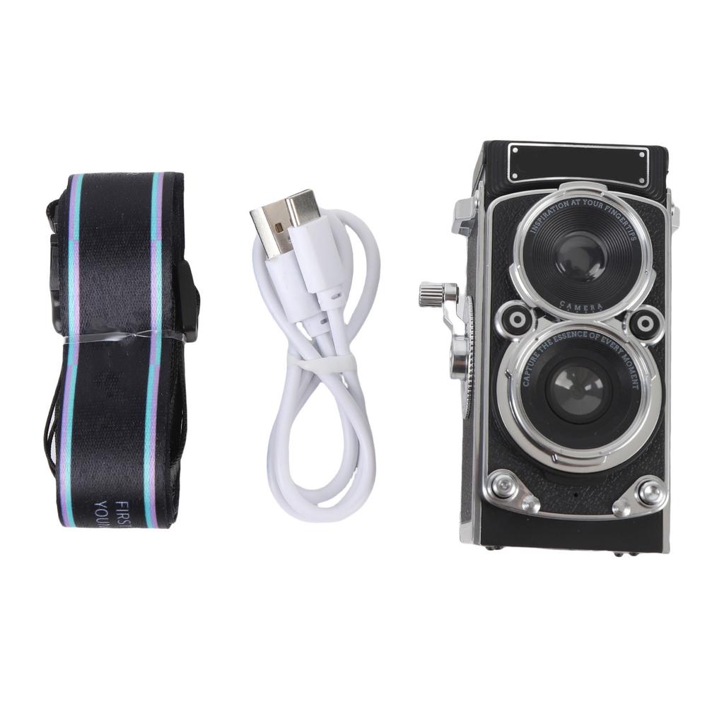 Винтажная миниатюрная цифровая камера Портативная в стиле TLR 1080P FHD Видео 12 МП Автофокус Видеокамера для видеоблогинга Черная 128 ГБ