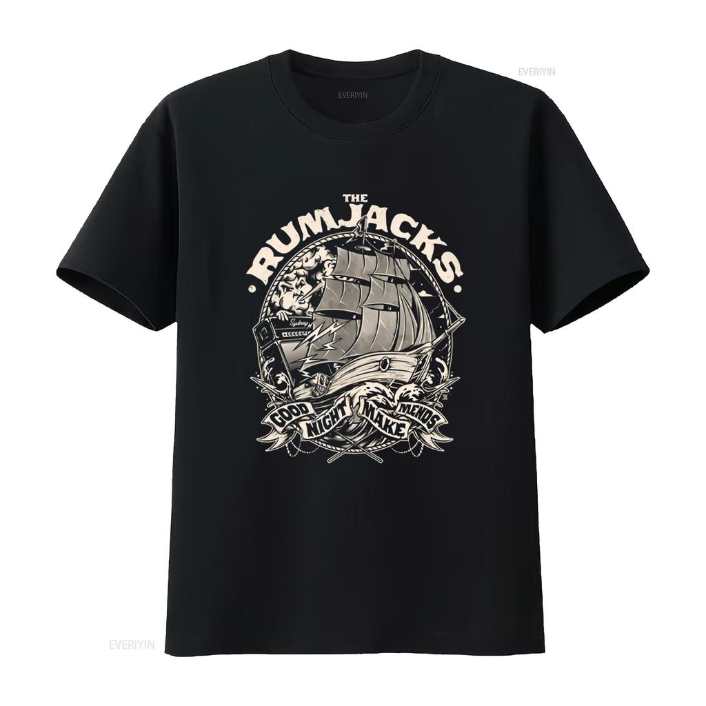 Футболка THE RUMJACKS 'Ship' Винтажный дизайн с парусником, логотипом группы и девизом 'Good Night Make Mends' Идеально для Rock vintage