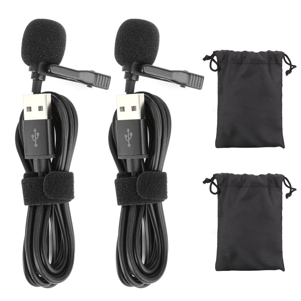 2PCS Professional Wired Mini USB Microphone USB Audio Output Wired Lapel Microphone Lavalier Microphone for Recording