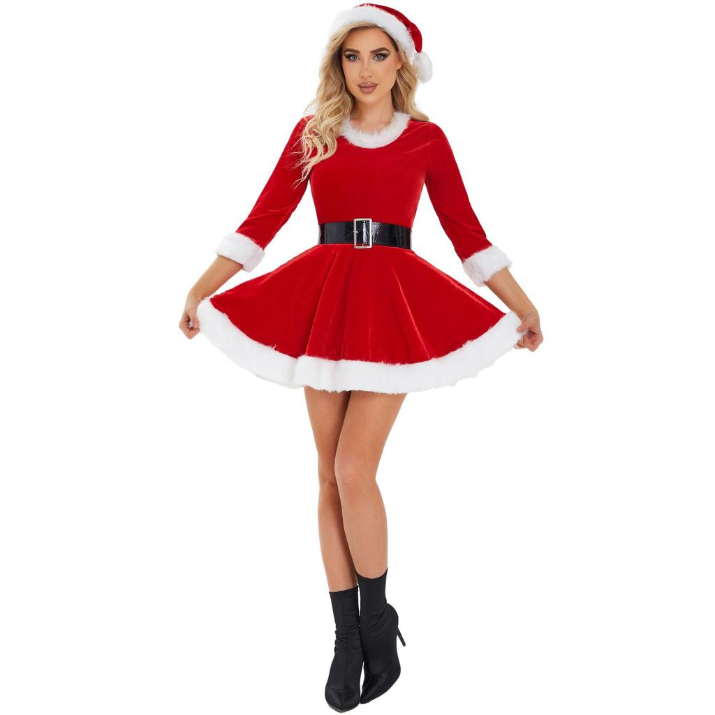 Sequined Christmas Dress, Sexy Party Christmas Stage Performance Costume Cos Christmas Dress Uniform Set