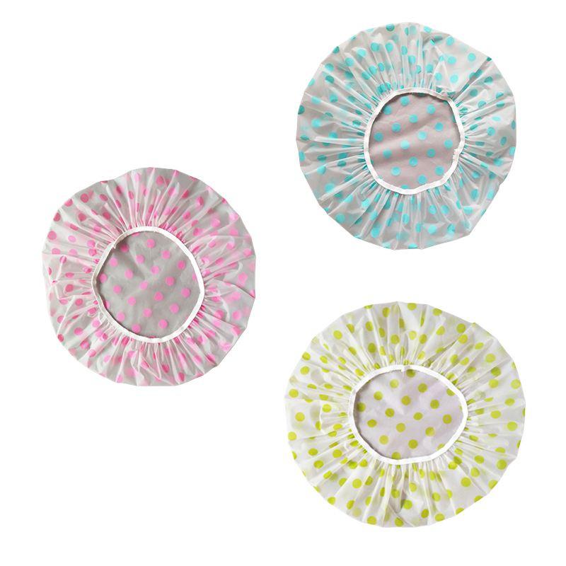 Thickening Oil-proof Shower Cap Reusable Blue/yellow/pink Polka Dot Spa Cap