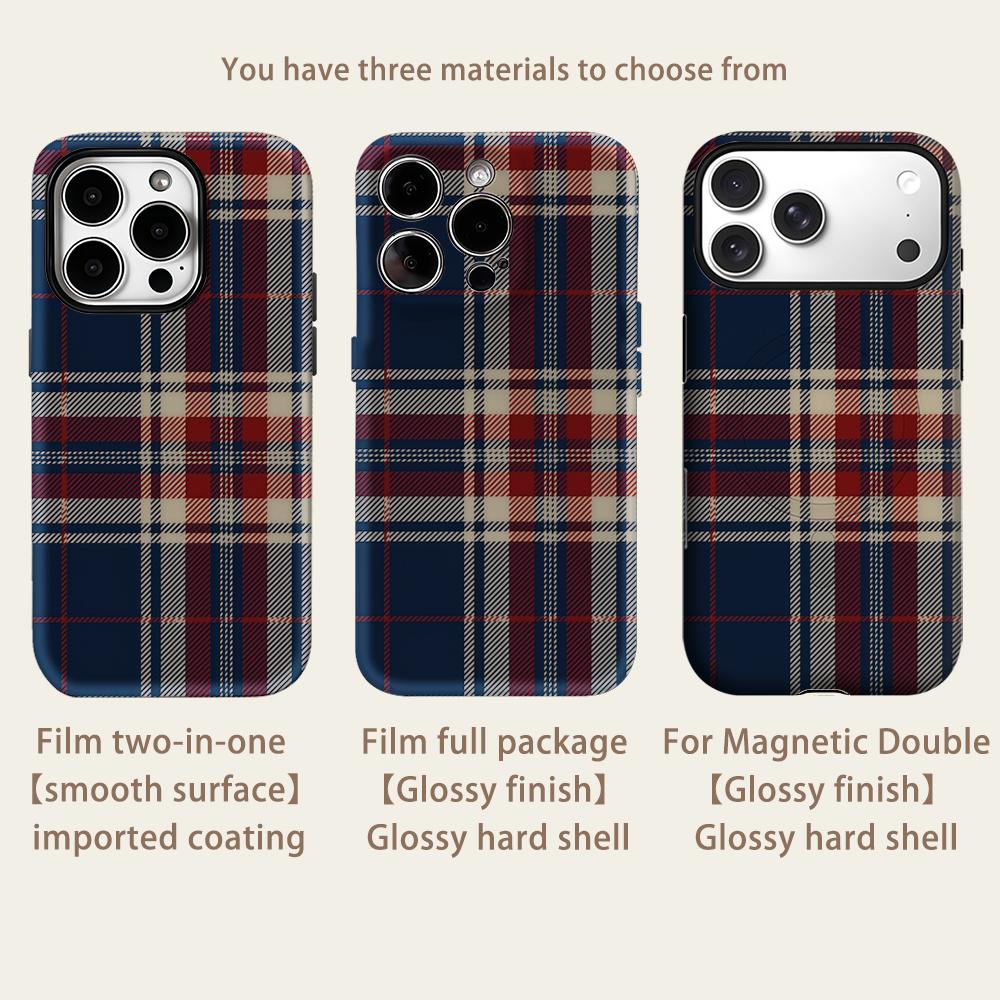 Red Navy Plaid Phone Case for IPhone 17 16 15 14 13 Pro Max Plus for Magnetic Single Double-layer Tough Case