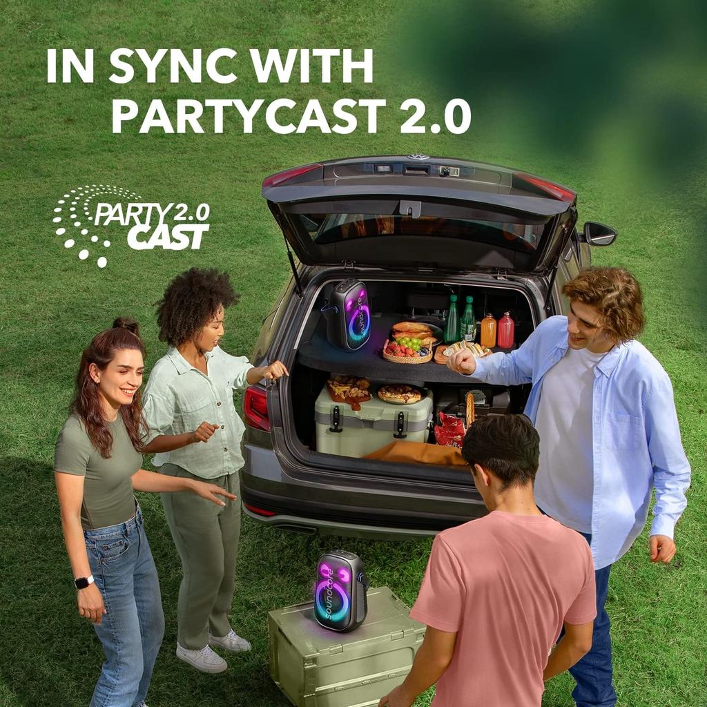 Anker Soundcore Rave Neo 2 Portable Speaker 80W Stereo Sound PartyCast Light Show IPX7 Waterproof 18 Hours Playtime Customizable EQ Base Up for Party