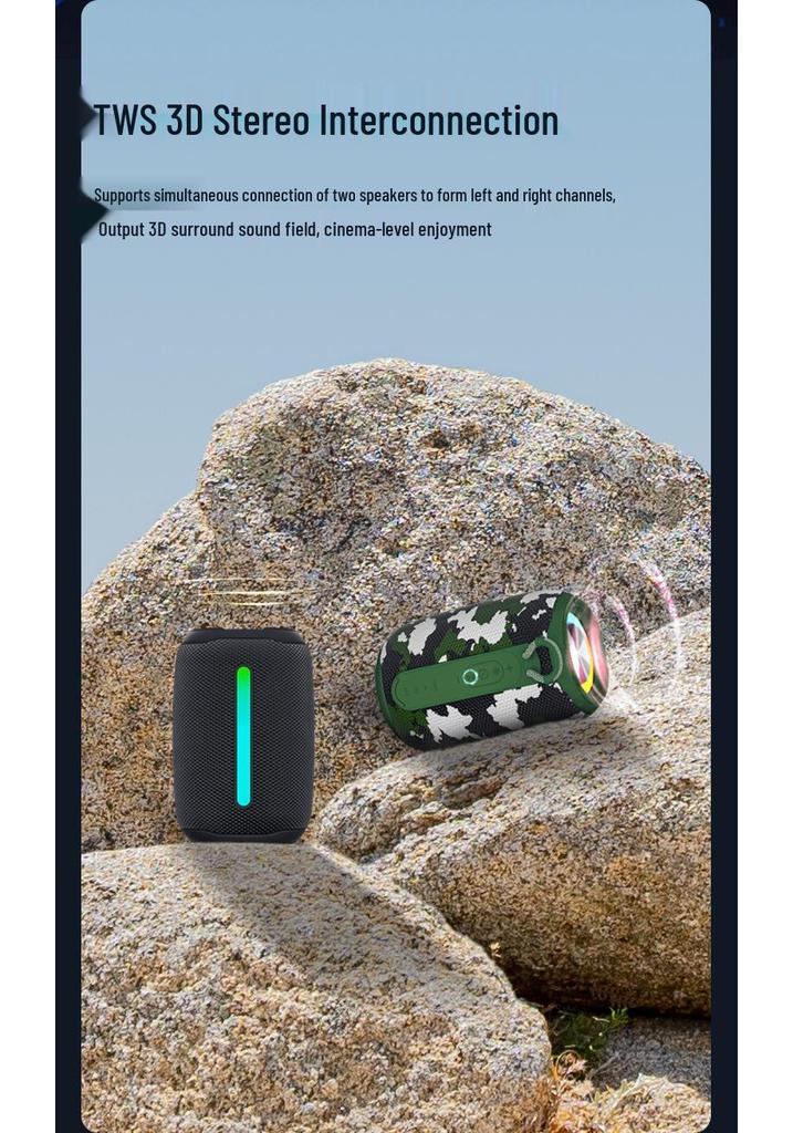Портативная водонепроницаемая Bluetooth-колонка для улицы с цветными огнями и мощным басом