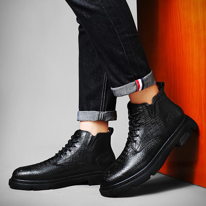 Модные зимние ботинки, новая брендовая мужская обувь с высоким верхом, стильная обувь из натуральной кожи крокодила, мужские деловые ботильоны, классические зимние ботинки