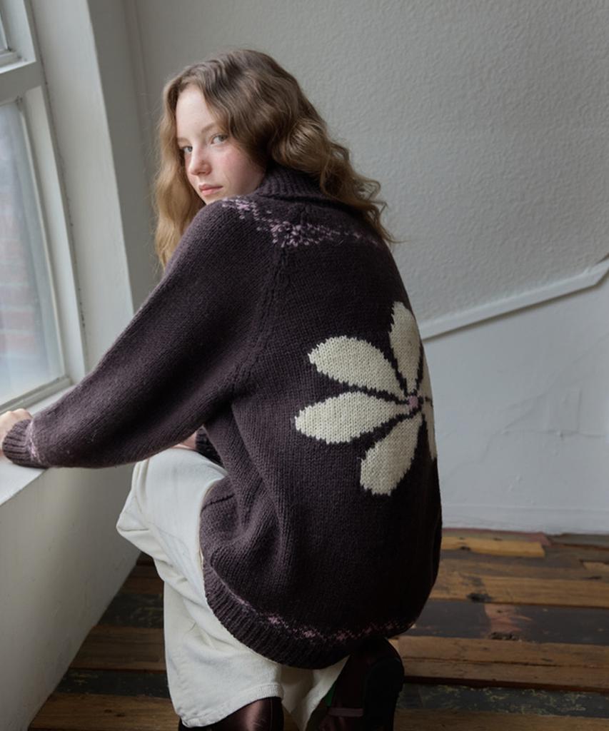 Murmure [100% Wool] Daph Flower Jacquard Zip-Up Cardigan/Daph Cardigan_2Colors