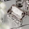 Nordic Luxury Ceramic Tissue Box Ice Cube Design High-end Plated Metal Tissue Holder Ins Tea Table Storage Decorative Ornament