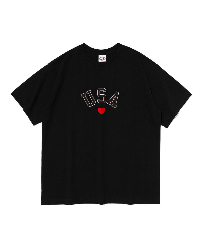 CARGOBROS FOR WOMAN Usa Mini Heart Graphic Short Sleeve T-Shirt (Black)