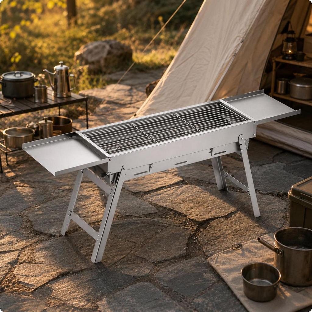 Folding Barbecue Grill Thickened Grilling Unit Accessory Trays Outdoor