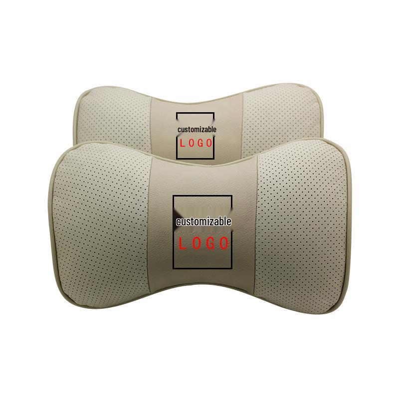 Genuine Leather Car Neck and Headrest Pillow - Customizable LOGO Available