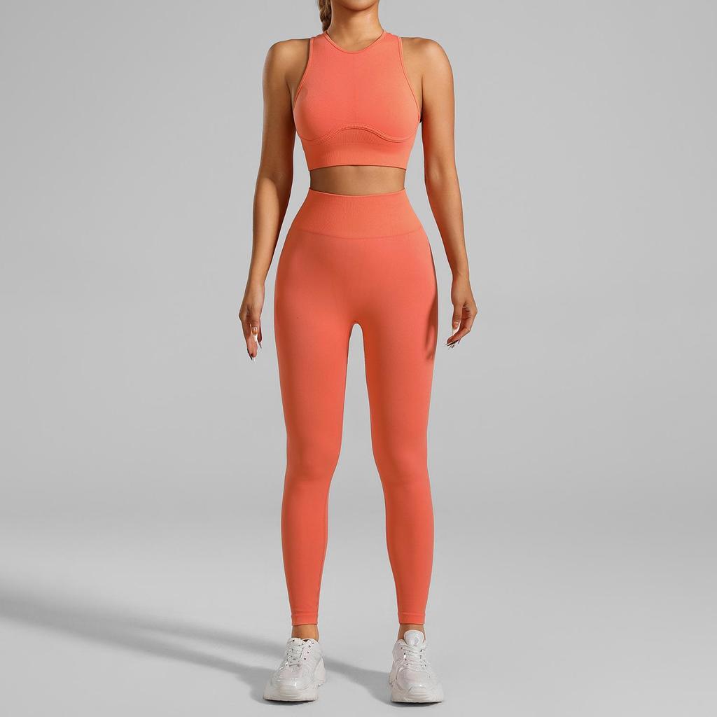 European & American Seamless Ribbed Yoga Suit: High-Intensity Running Fitness Vest & Bra Set