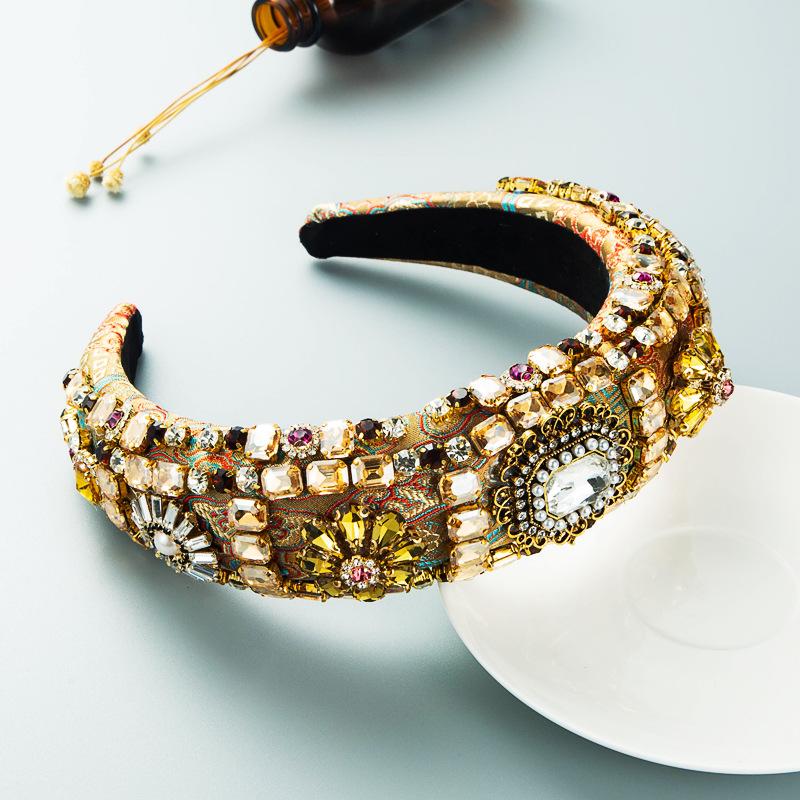 Губка Розовый Стразы Головной убор Мода Повязка на голову Роскошный Барокко Кристалл Ободок Свадьба Дамы Свадебные Аксессуары для волос