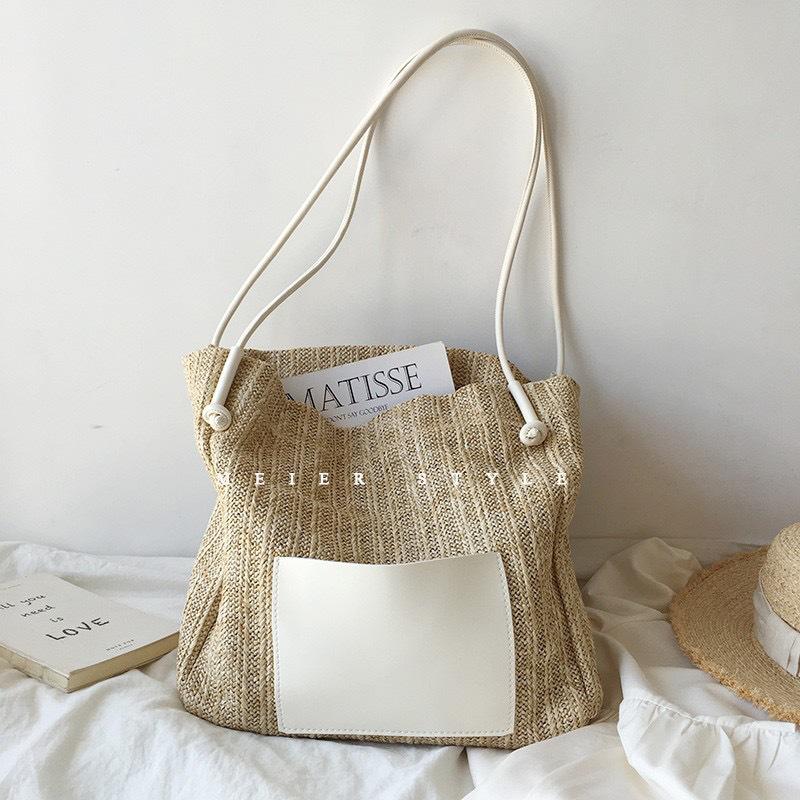 Large Capacity Summer Beach Straw Handbag: Woven, Stylish, and Ideal for Seaside Holidays