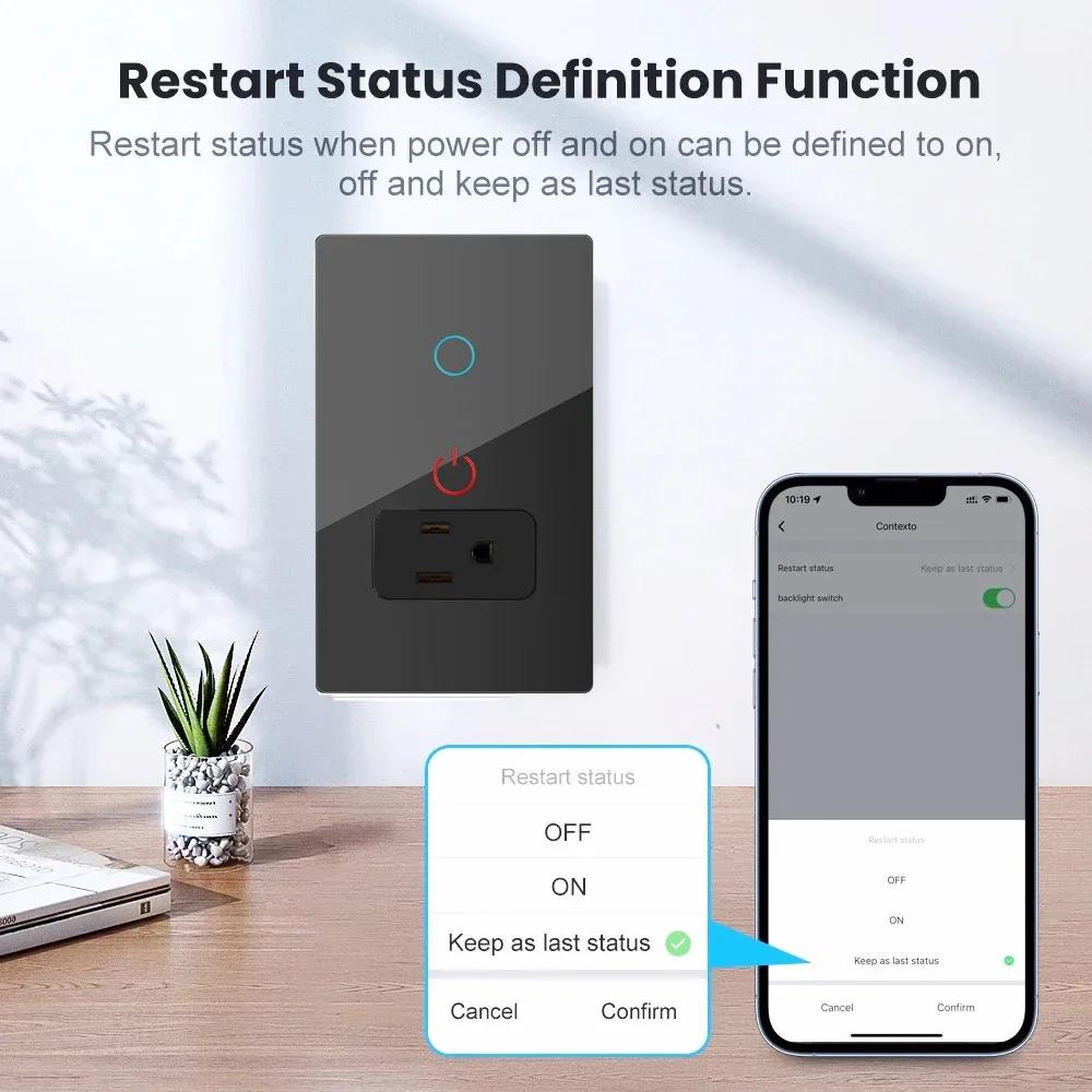 Melery Розетка с вилкой США Wi-Fi Smart Tuya Выключатель света Мексиканская розетка Сенсорная интеллектуальная стеклянная панель Пульт дистанционного управления от Alexa Google Home