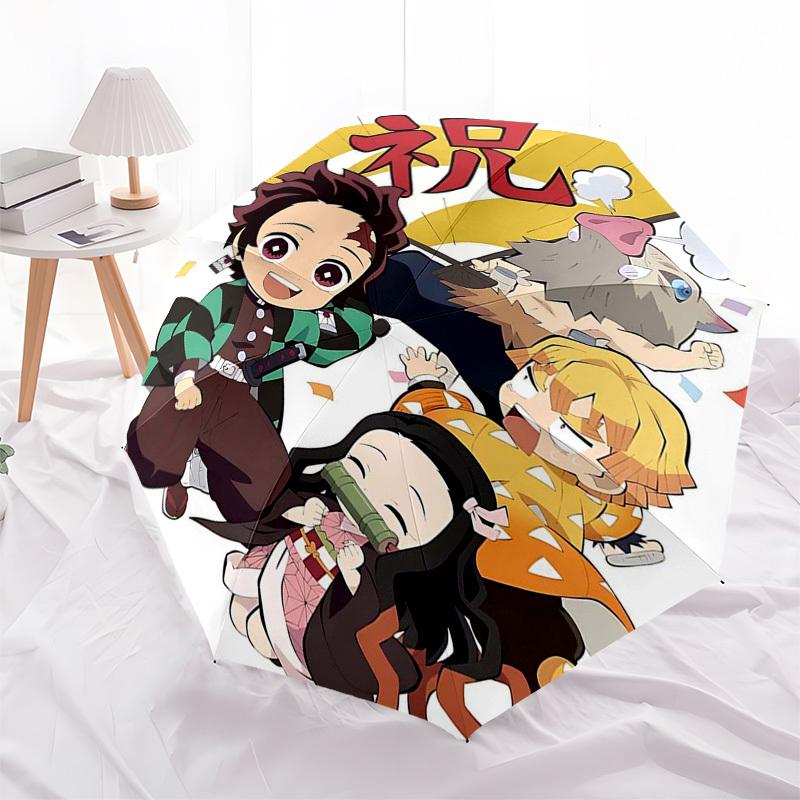 1pc Demon Slayer Chibi Characters Automatic Opening Umbrella with 8 Bone Iron Frame, Portable Three-Fold Design - Perfect for Fans, Travelers, Daily U