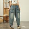 DIMANAF Большой размер 2025 Женские джинсы Летние брюки Высокая талия Свободные Карманы Эластичные Базовые Брюки-шаровары Макси