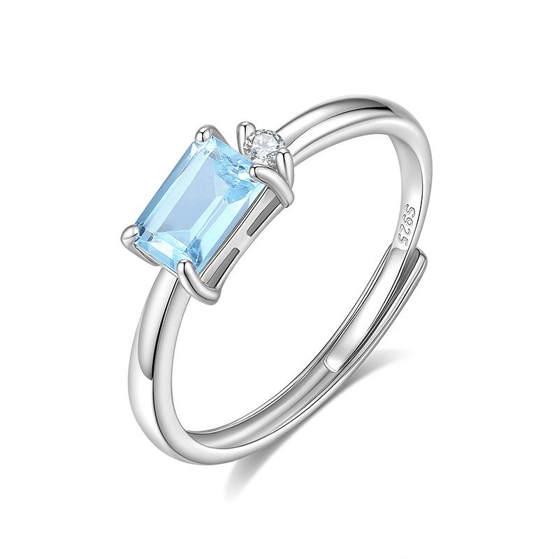 S925 Silver Natural Crystal Open Ring, Adjustable Size, Elegant Simple Finger Ring, Fashion Jewelry Accessory for Girls, Gift for Girlfriend