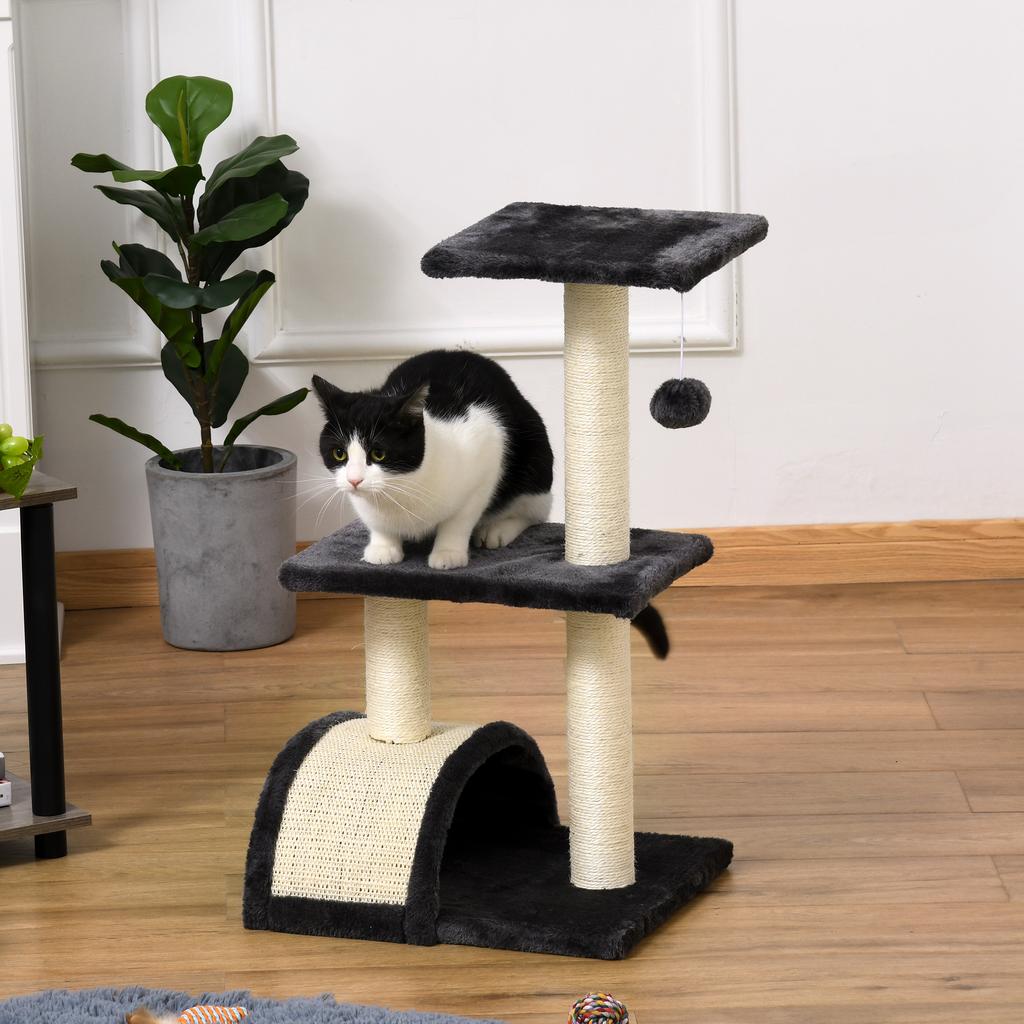72cm Cat Tree with Scratching Post, Pad for Indoor Cats - Smoky Grey