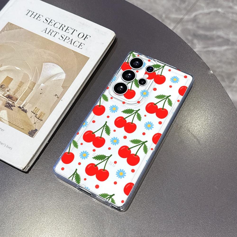 Чехол с узором «Вишня и Ромашка» для Samsung Galaxy S26 S25 S24 S23 S22 S21 S20 FE Plus Мягкий ТПУ Тонкий Ударопрочный Чехол