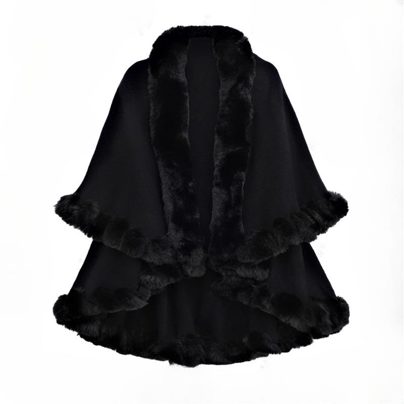 Осенне-зимняя женская двухслойная накидка из искусственного меха с капюшоном и кардиганом